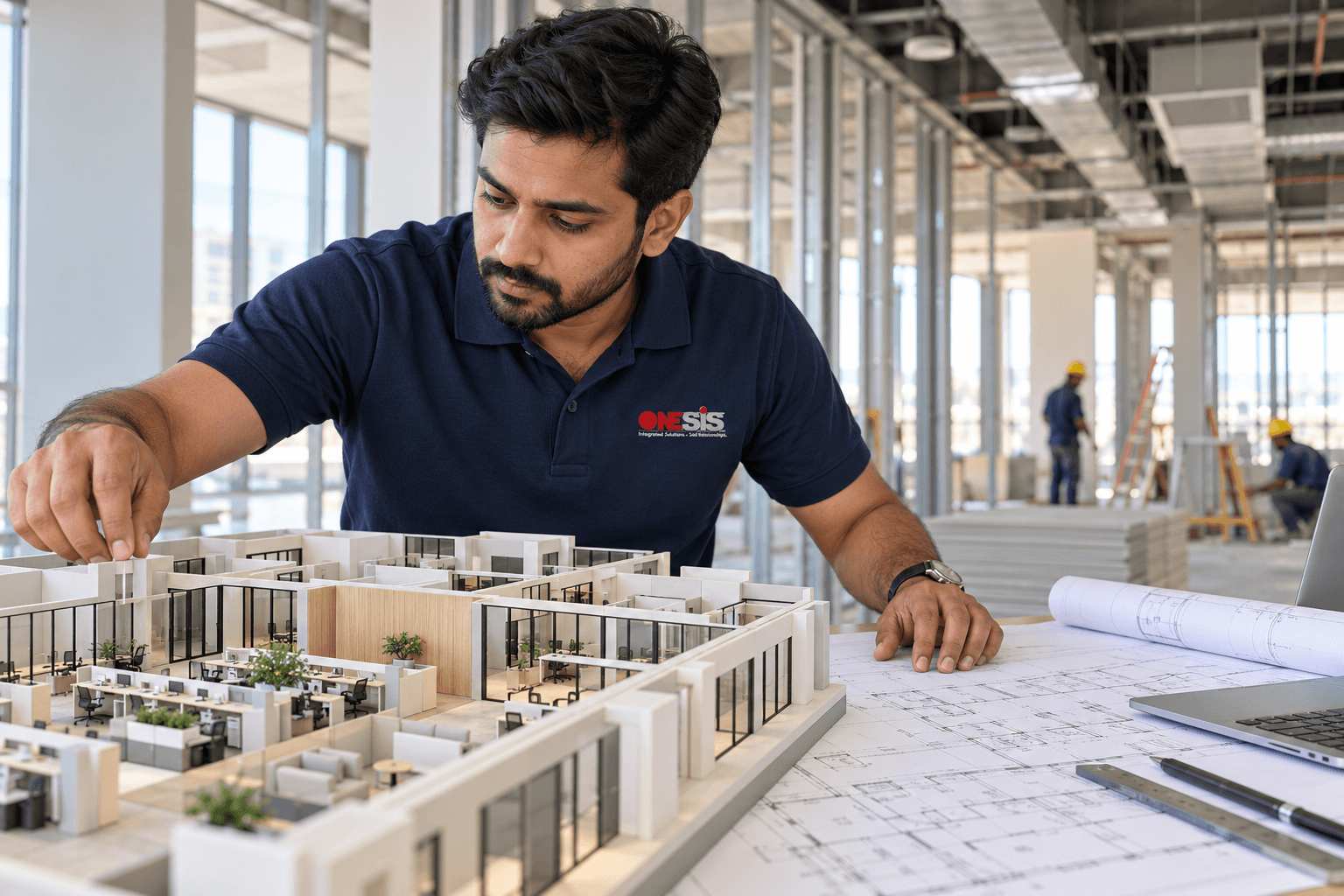 Architect working on building plans